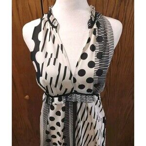 Anthropologie Maeve Halter Black White Dot Print Maxi Dress High Low Hem Size 2